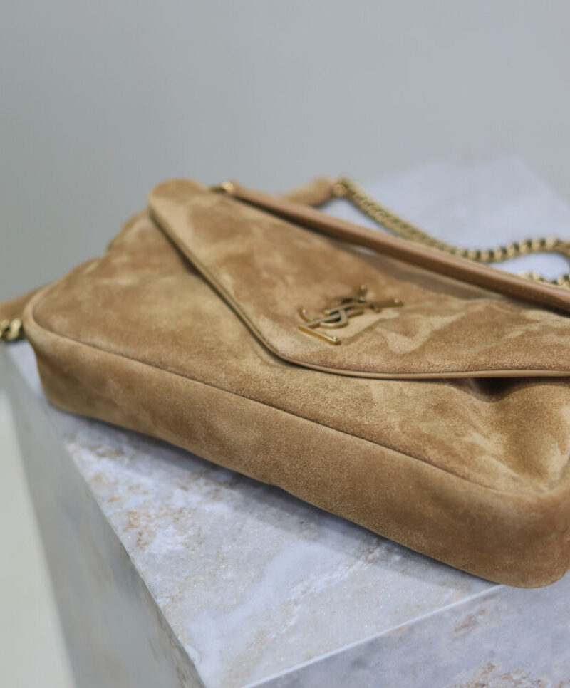 Saint Laurent Calypso Small Suede Shoulder Bag Fawn